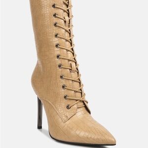 Knocturn Croc Textured Over The Ankle Boots - Beige